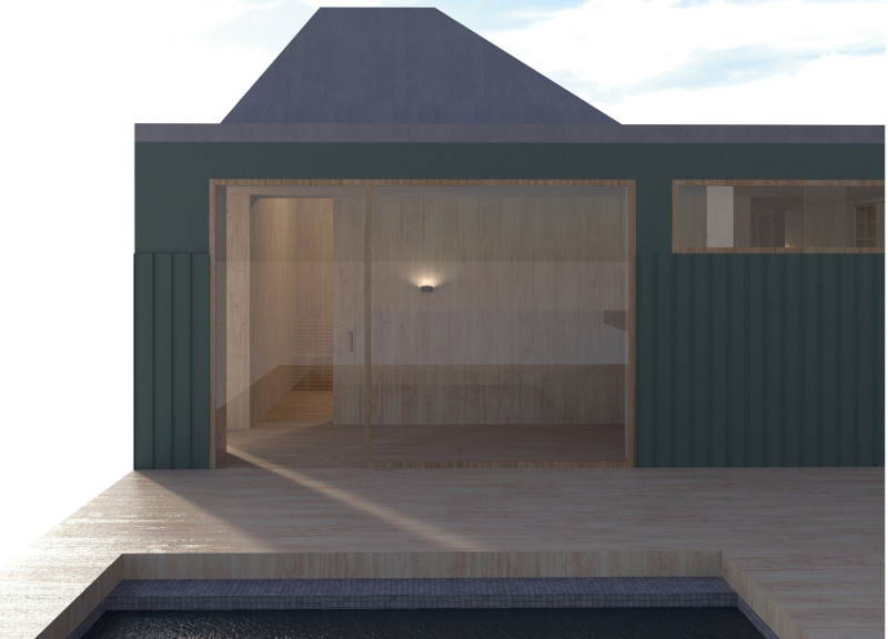 Sauna Block with Plunge Pool Enhances Community Engagement Amidst Landscaped Grounds