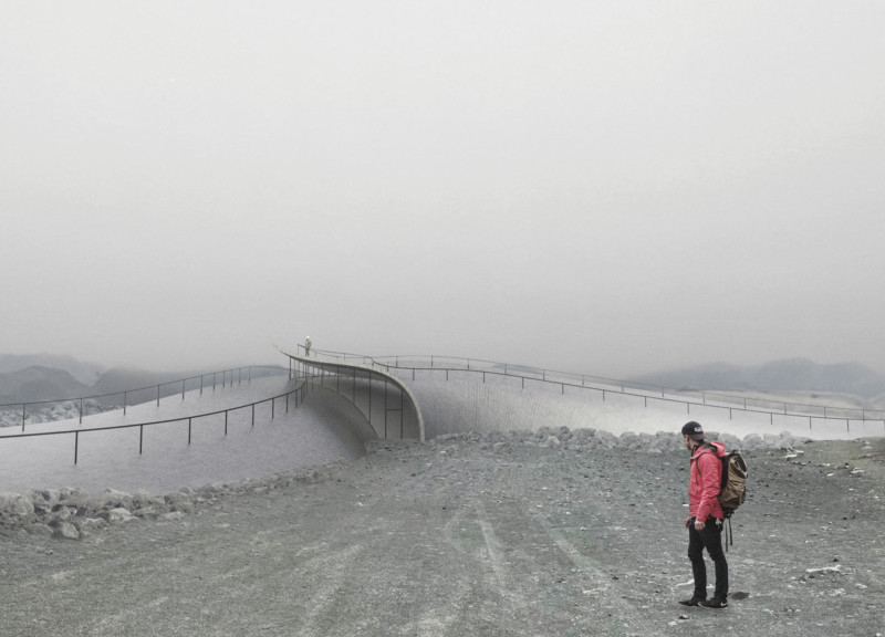 Curved Concrete Plates Uniting Volcanic Land and Visitor Space