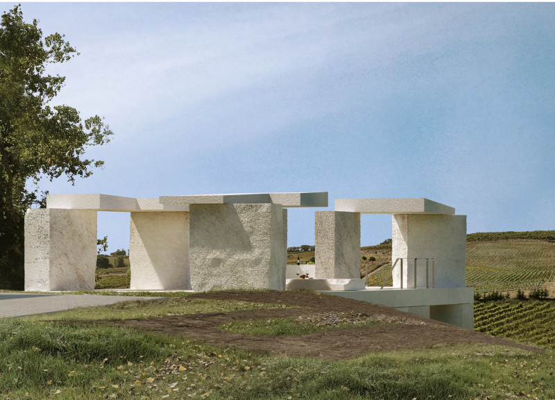 Cave-Like Tasting Room with Local Limestone and Panoramic Views