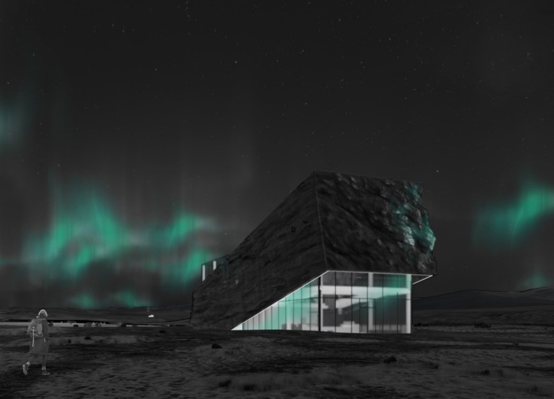 Negative Space Emphasized by Reinforced Concrete in a Northern Lights Viewing Center