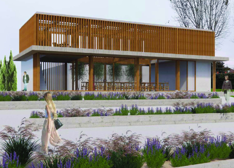 Filtering Light Through Weathered Concrete and Wooden Elements in a Vineyard Tasting Space