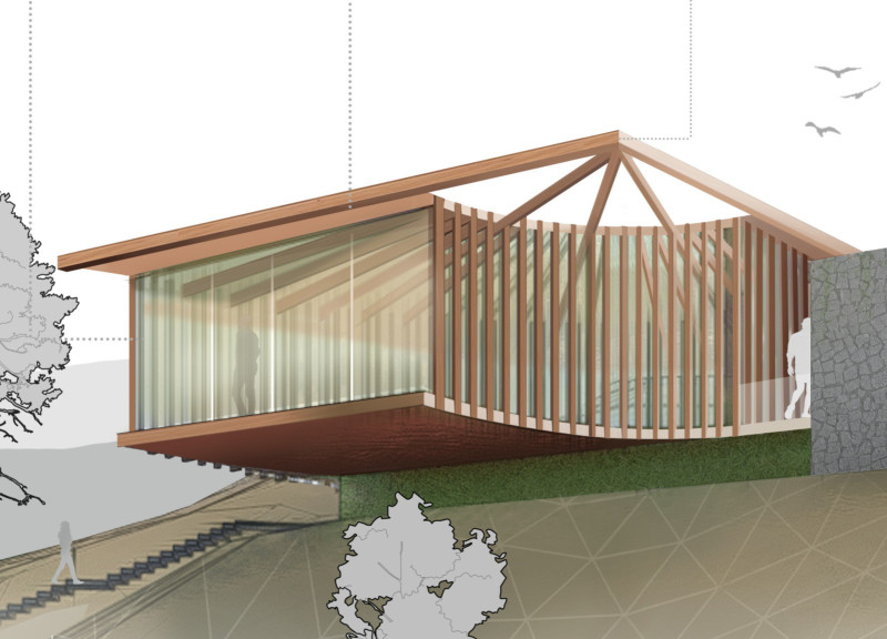 Translucent Polycarbonate Sheltering a Zen Garden Within a Wooden Retreat