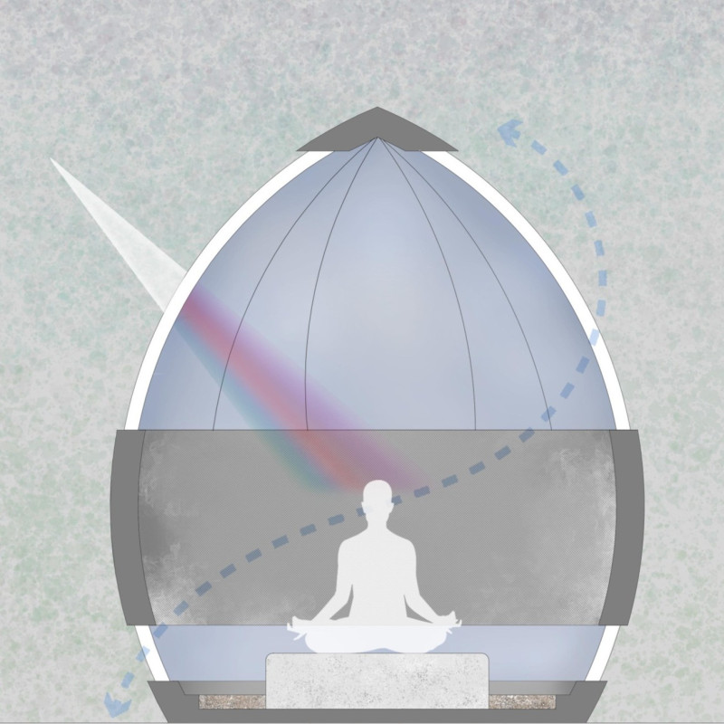 Color Reflection Within a Glass Prism Meditation Space