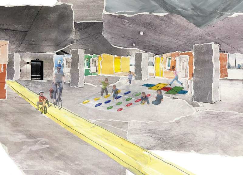 Colored Rockpanel Cladding and Community Gardens in Temporary Urban Housing