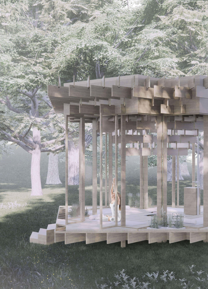 Kauri Cone Inspired Retreat with Lattice Roof Integration