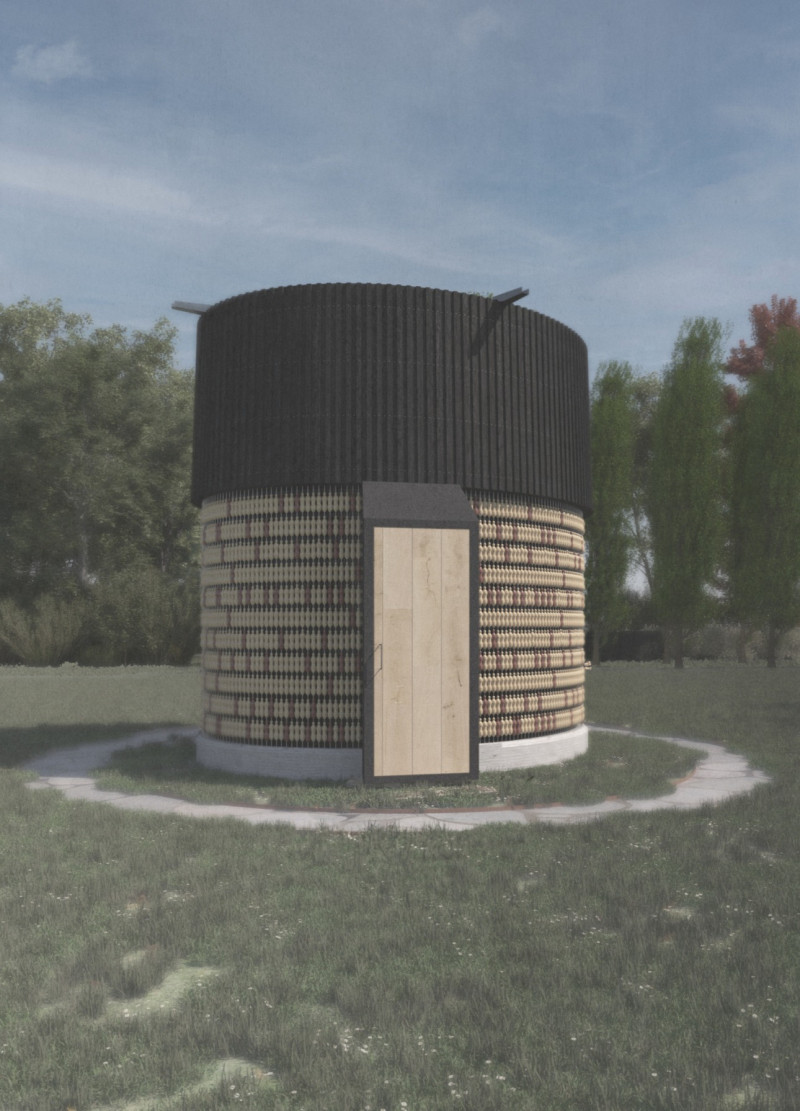 Wood Sculptures and Concrete Basin in a Contemplative Memorial Space