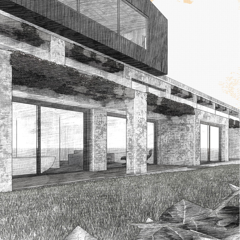 Plastered Brick Facade with Reclaimed Wooden Slats in Vineyard Retreat