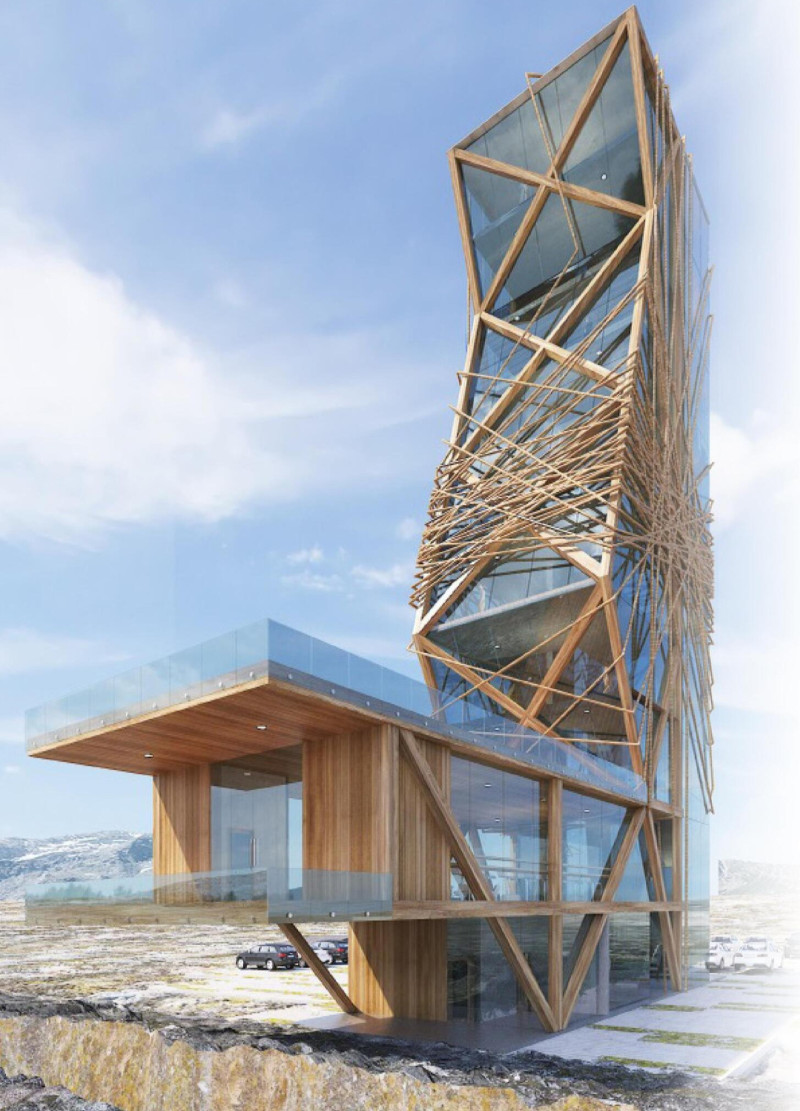 Twisted Form of Mass Timber and Glass Crafting a Multi-Use Community Hub