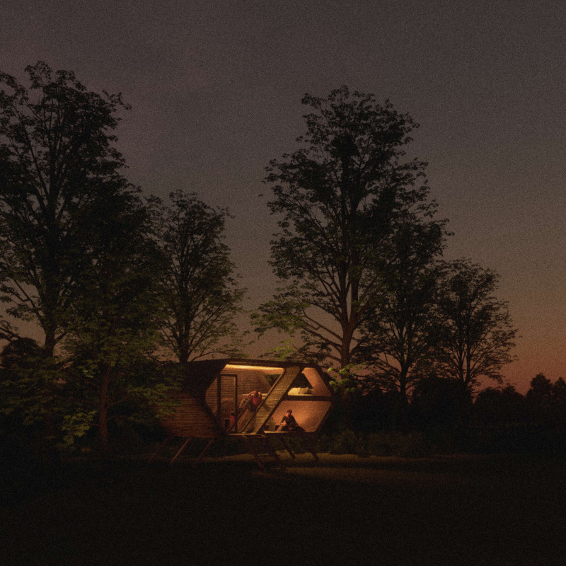 Timber Pods Elevated Above Ancient Crater Emphasize Natural Ventilation