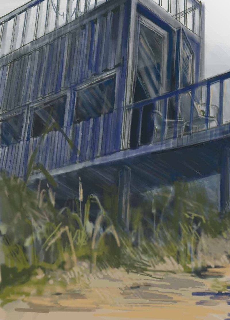 Repurposed Shipping Containers Embrace Nature with Elevated Terraces and Riverbank Sauna