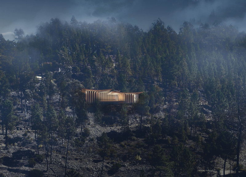 Curved Roof and Timber Fins Define a Sustainable Zen Retreat