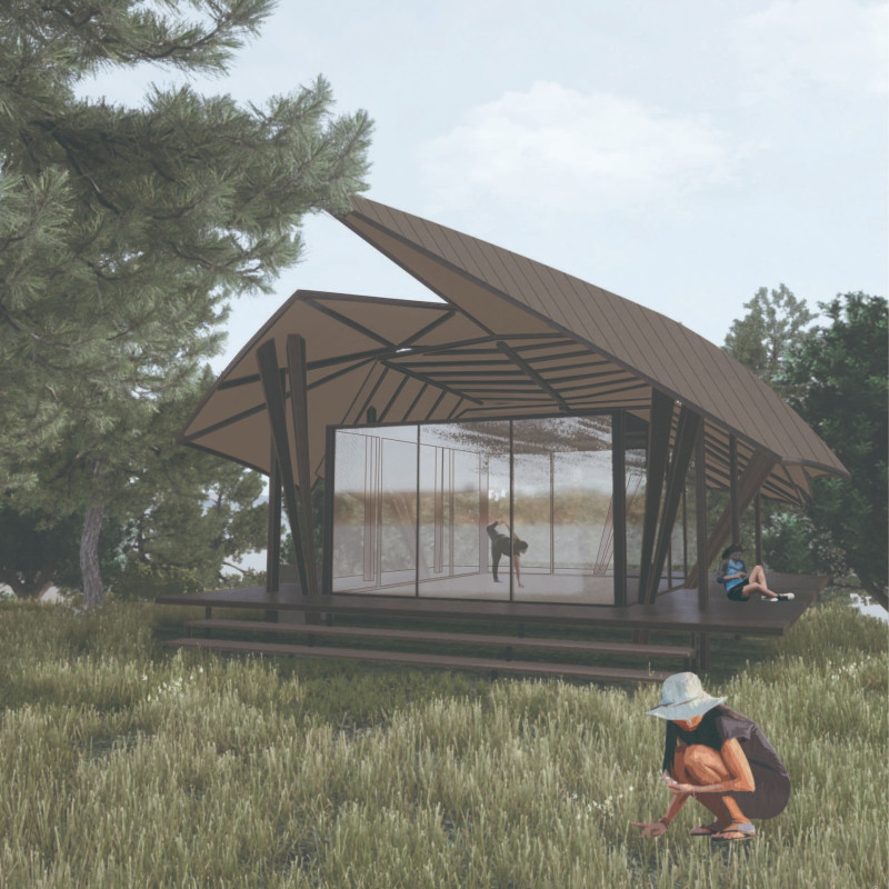 Leaf-Like Roof and Glass Walls Create a Serene Nature Retreat