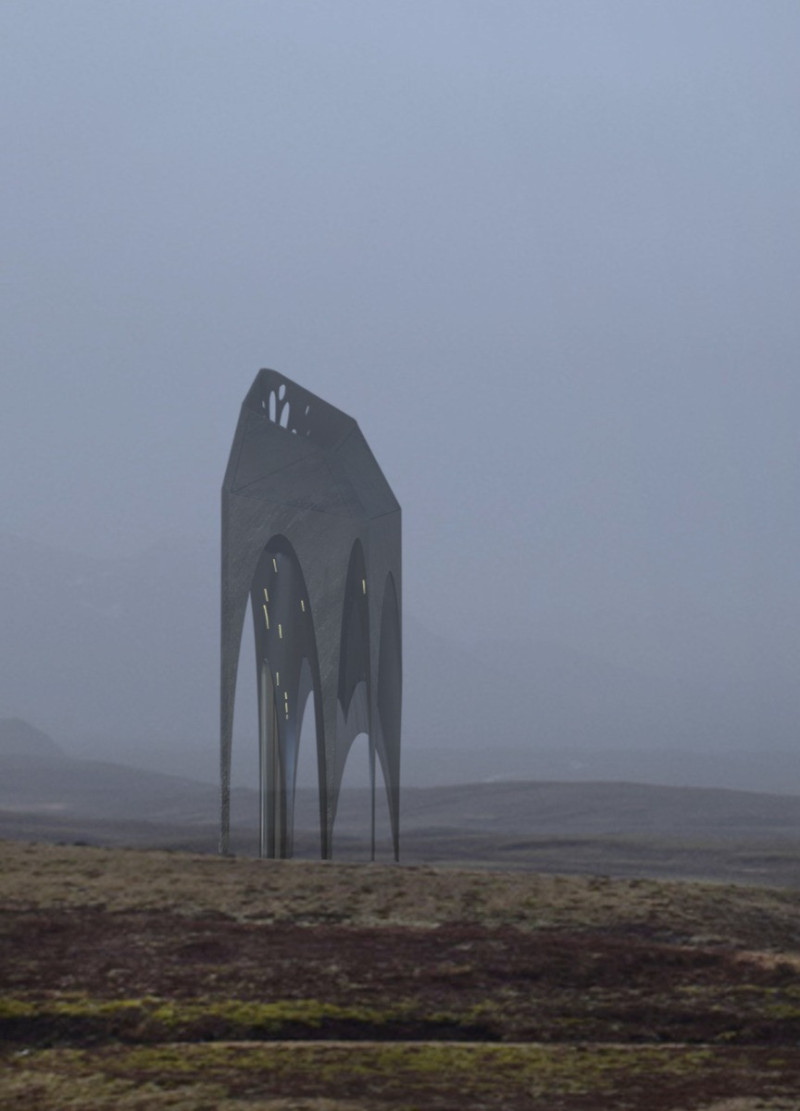 Moss-Covered Stalactites with Blackened Metal Elevation for Observation