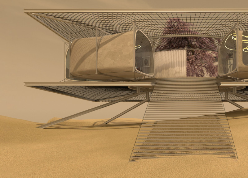 Cables and Steel Frames Enabling Interactive Living in a Desert Environment