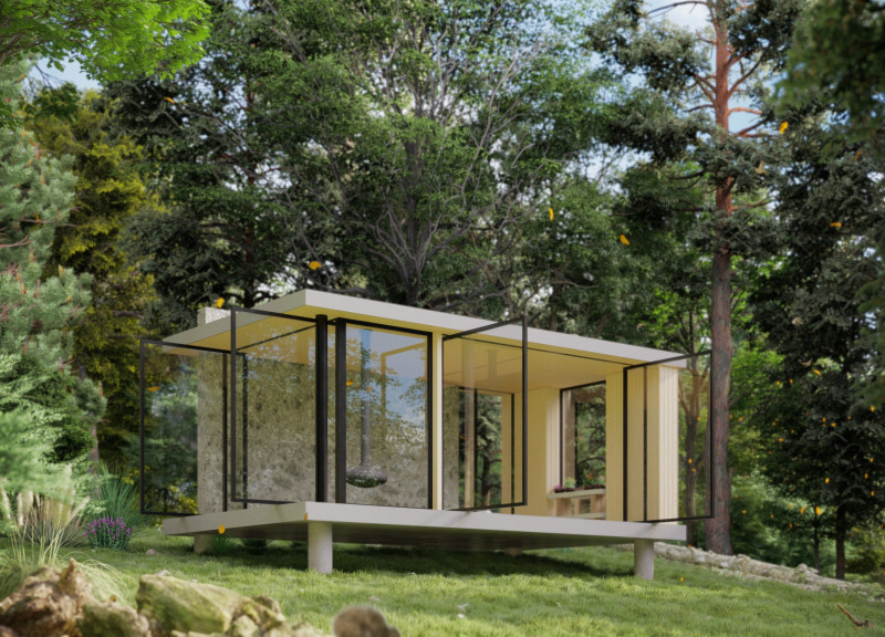 Cedar Siding and Plywood Retreat Embracing Morning Light