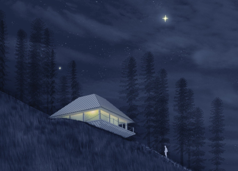 Charred Wooden Shingles Define a Meditative Pavilion Harmoniously Integrated into Mountain Landscapes