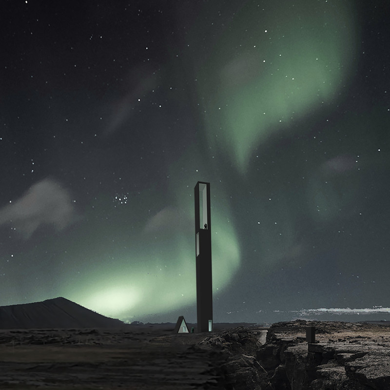 Basalt-Clad Viewing Tower Embracing Iceland's Tectonic Landscape