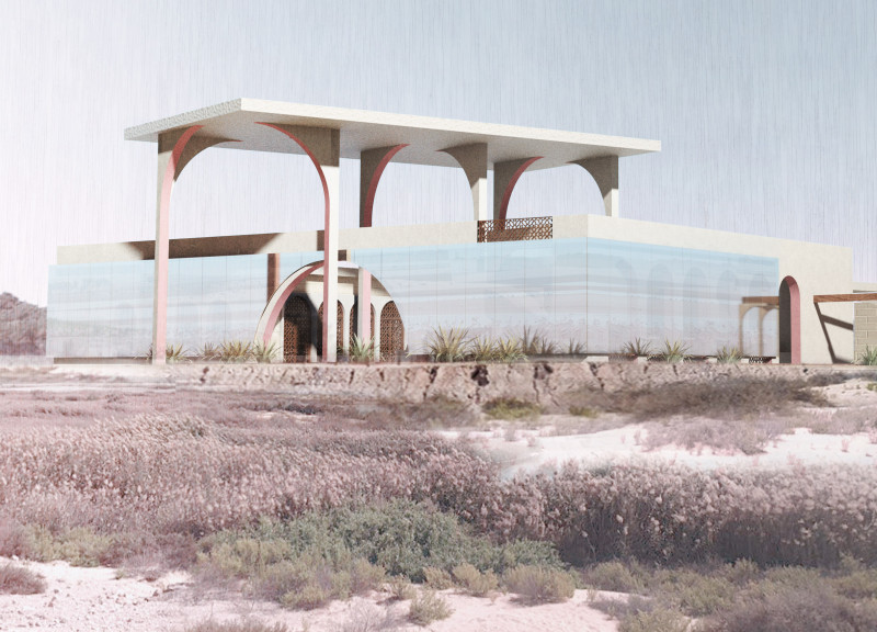 Reflective Façade and Pink Arches Enriching Visitor Experience in Wetland Habitat