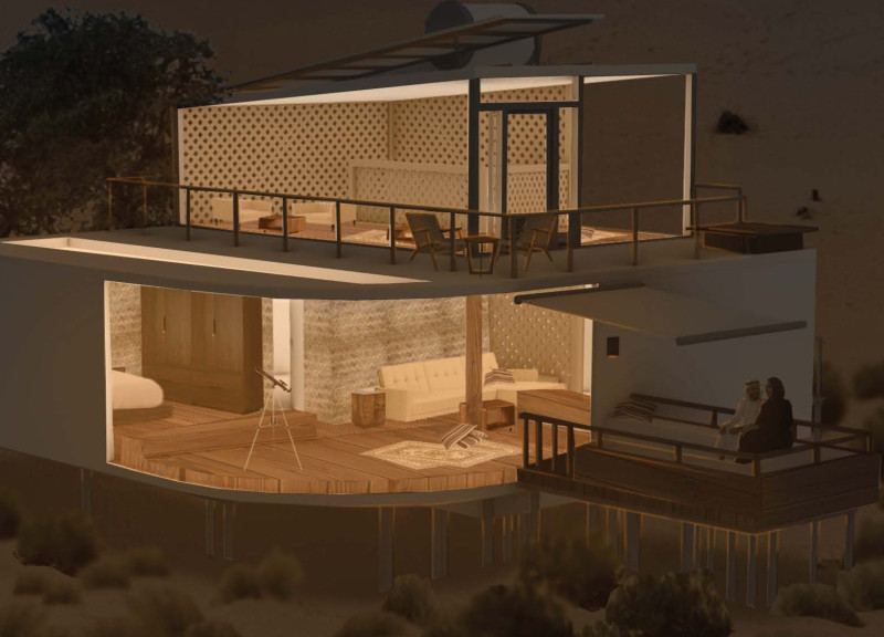 Electrochromic Glass Facades Enhancing Wildlife Viewing in Desert Lodges