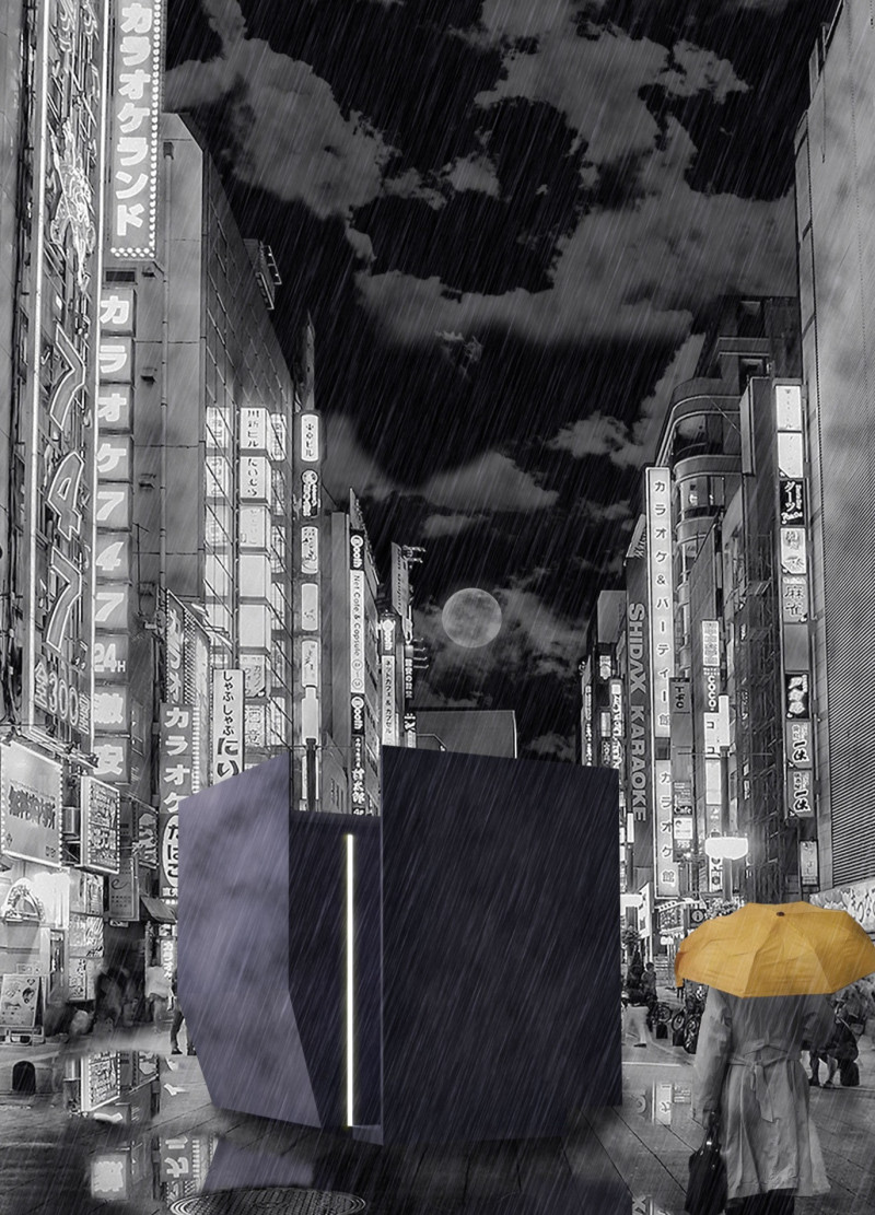 Recycled Wood Menhir Offering Tranquility in Urban Isolation