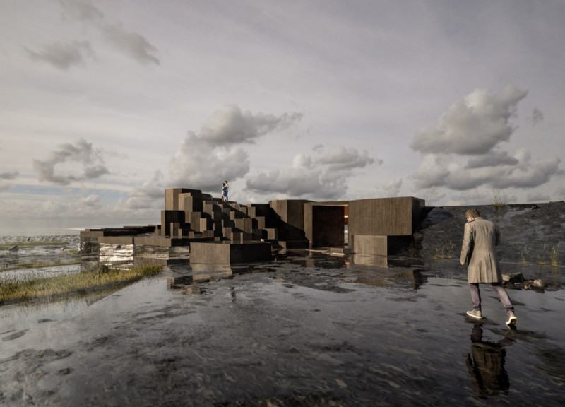 Basalt Pillars and Glass Facades at a Volcano Gateway