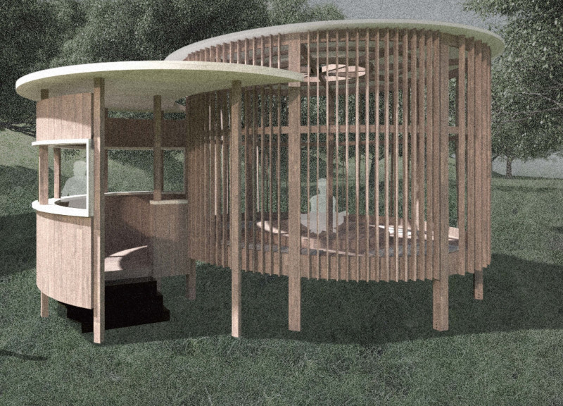 Translucent Roof Circle and Straw Panels Enhance Mindfulness in Timber Cabin