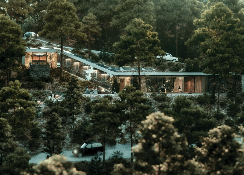 Charred Wooden Shingles and Reclaimed Timber Frames Enhance Contemporary Community Center Design