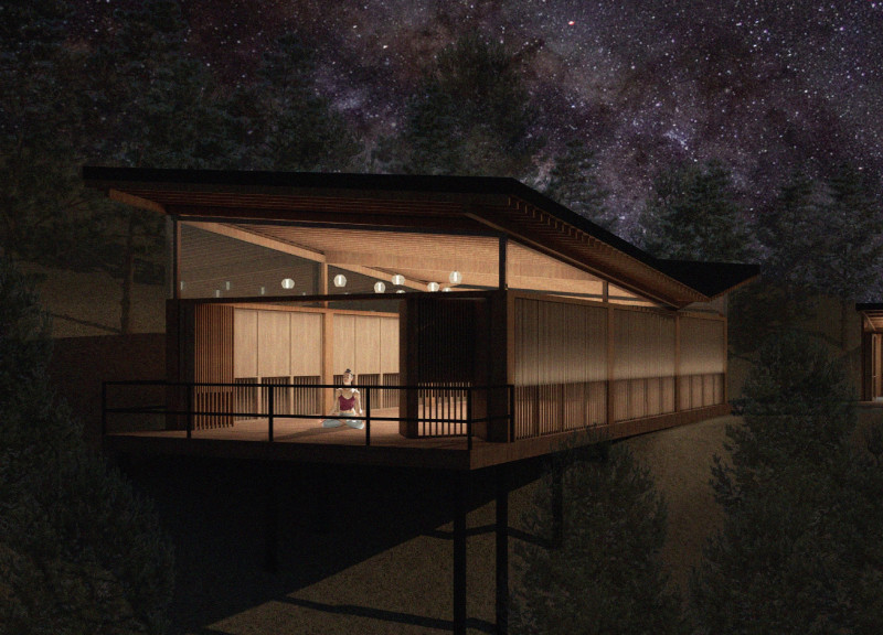 Water Mirror and Chestnut Wood Create a Tranquil Retreat in Nature