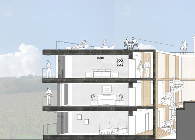 Green Roof Integration with Elevated Sky-Bridge Overlooking Vineyard