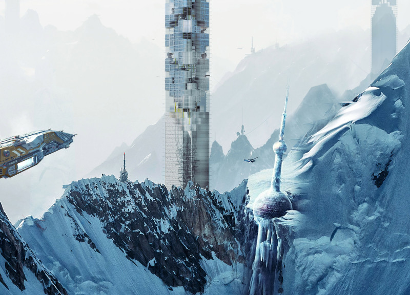 Vertical Cities in a Frozen Landscape Featuring Mechanical Augmentation and Consciousness Integration