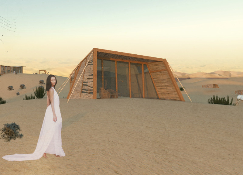 Stargazing Courtyard Within Palm Reed Structures in the Desert Dunes