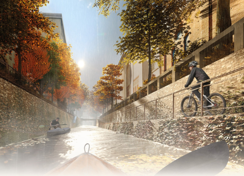 Vertical Gardens and Local Stone Create Multifunctional Public Spaces Along Historic Waterways