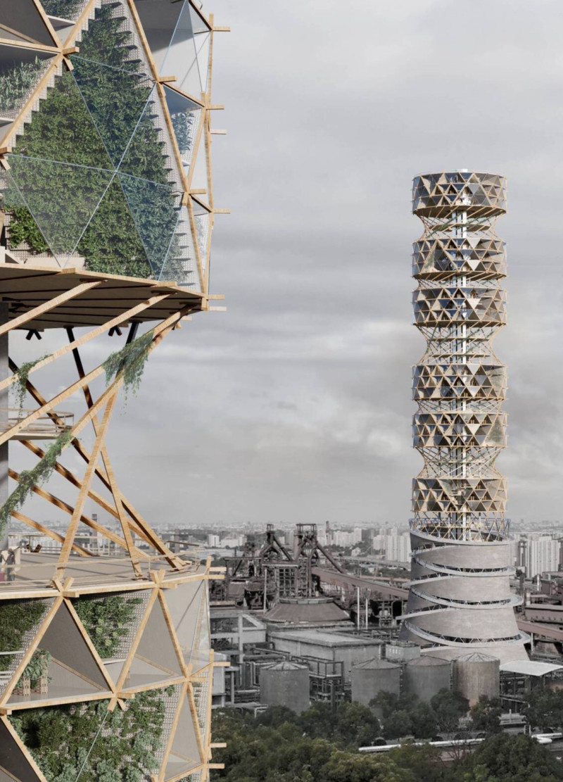 Vertical Farming Hub Featuring Floating Greenhouses and Algae Farms