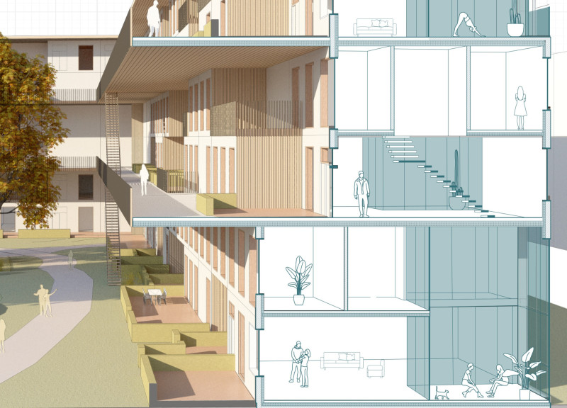 Stacked Family Units with Private Gardens in an Urban Setting