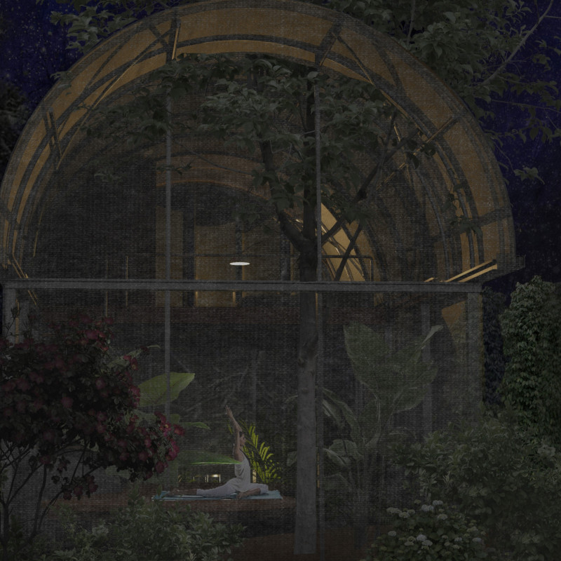 Floating Platform Retreat with Recycled Membrane and Steel Structure