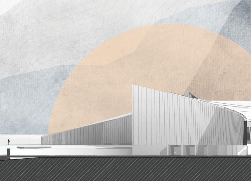 Perforated Aluminum Facade with Integrated Solar Panels in a Community-Centric Structure