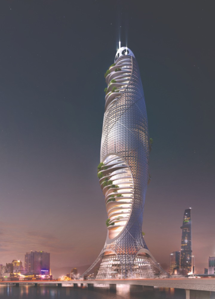 Spiraling Greenery and Photovoltaic Integration in a Sustainable Urban High-Rise