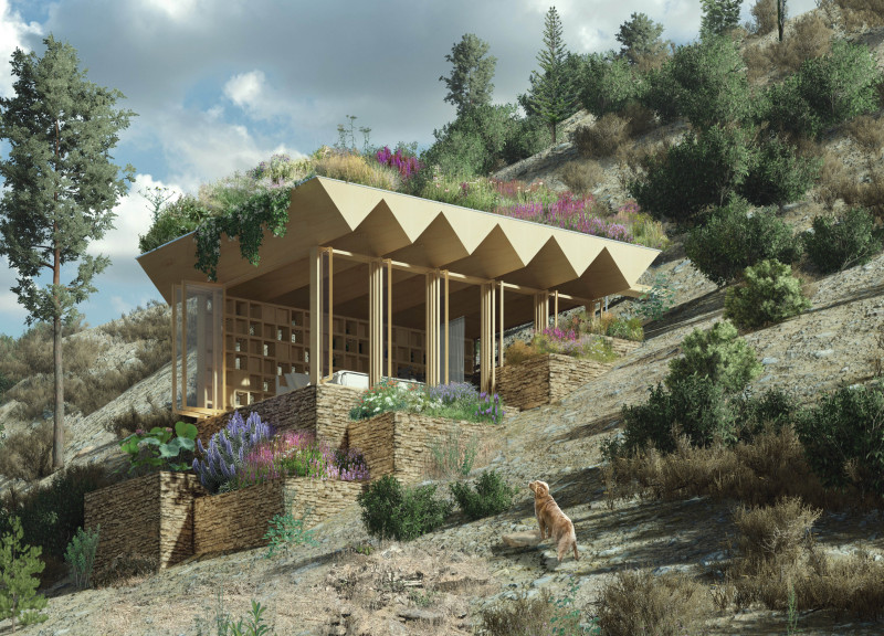Cross-Laminated Timber Retreat Enhanced by Local Stone and Green Roof Integration
