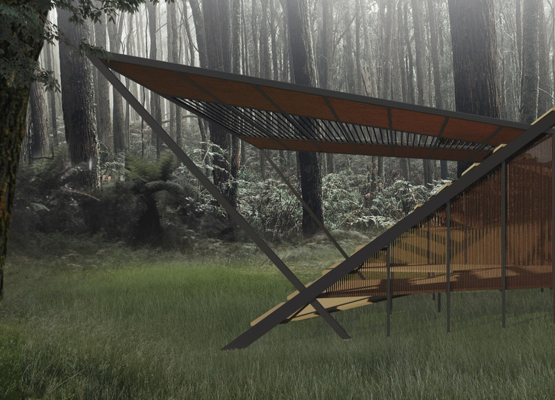 Dynamic Roof Form with Horizontal Louvers for Meditative Experience