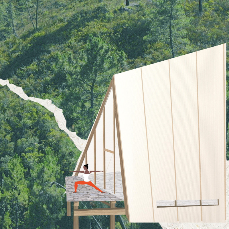 Recycled PET Ceilings and Triangular Forms Defining a Sustainable Wellness Retreat