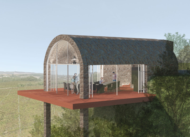Barrel Vault Structure Embracing Natural Stone and Terracotta in a Unique Wine Tasting Experience