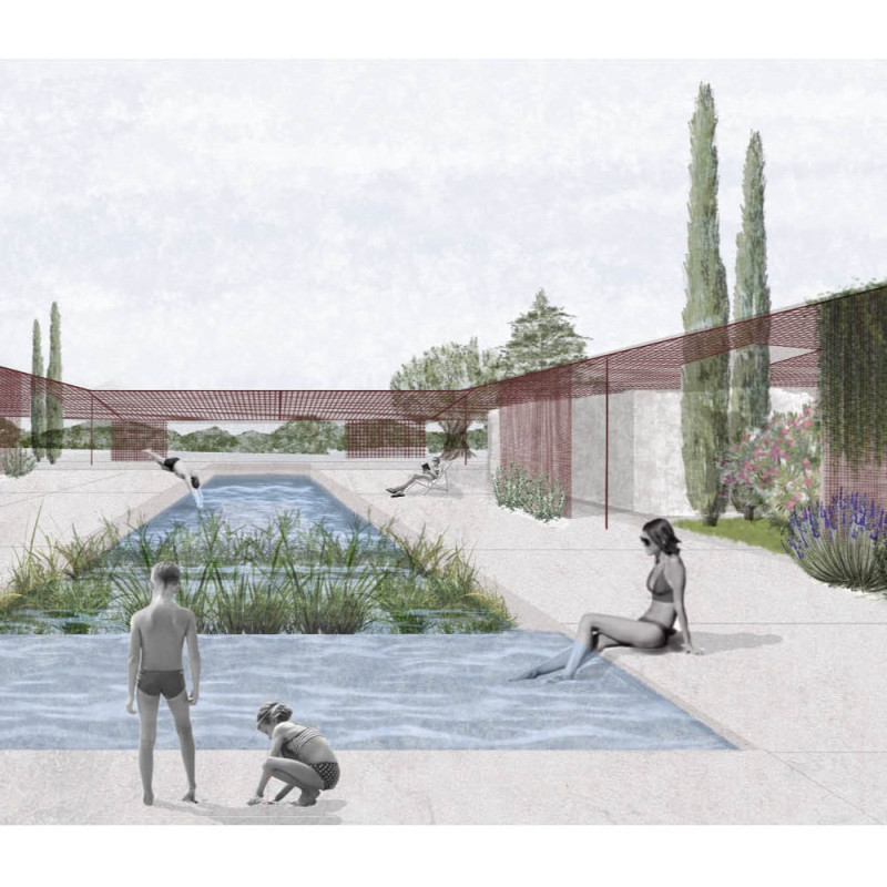 Perforated Steel Sunshade Framing Guesthouses in the Umbrian Landscape