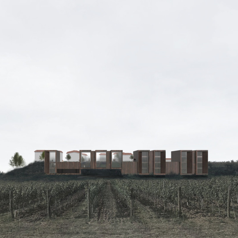 Corten Frames Intertwine with Vineyards in Integrated Community Spaces
