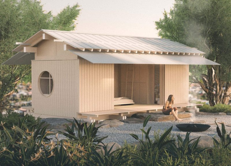 Elevated Tatami Living in a Compact off-Grid Unit