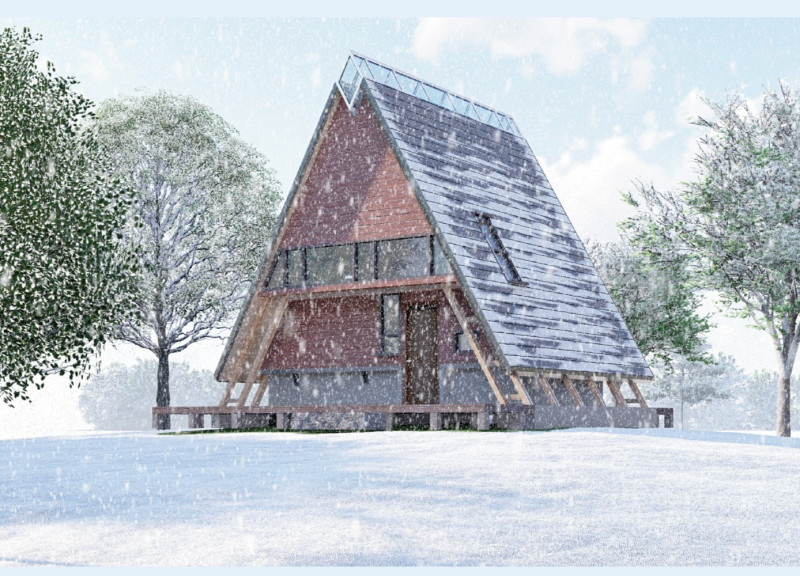 Reading Nook and Skylights Complementing Concrete and Wood Cabins in the Latvian Countryside