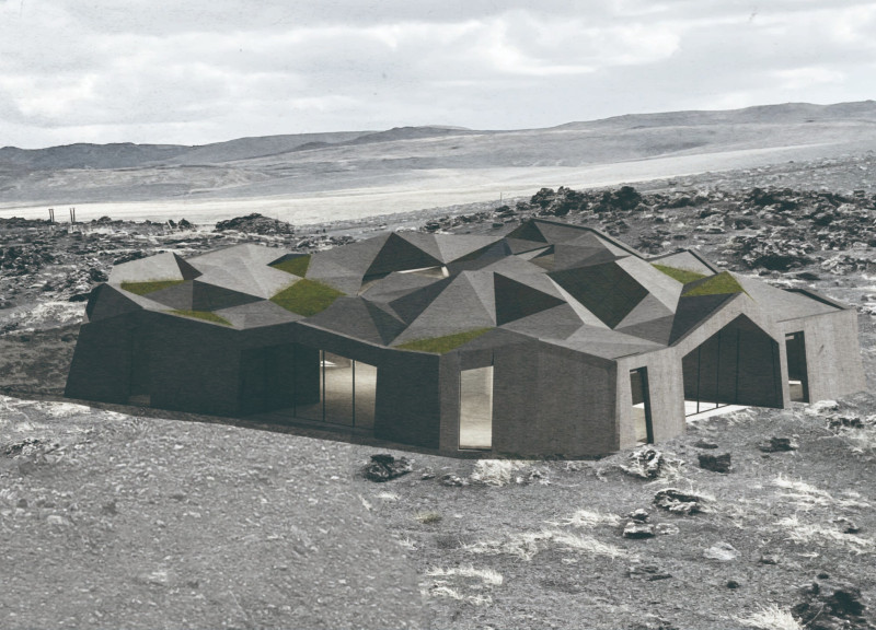 Rainwater Collecting Coffee Shop with Folded Roof and Reinforced Concrete Walls