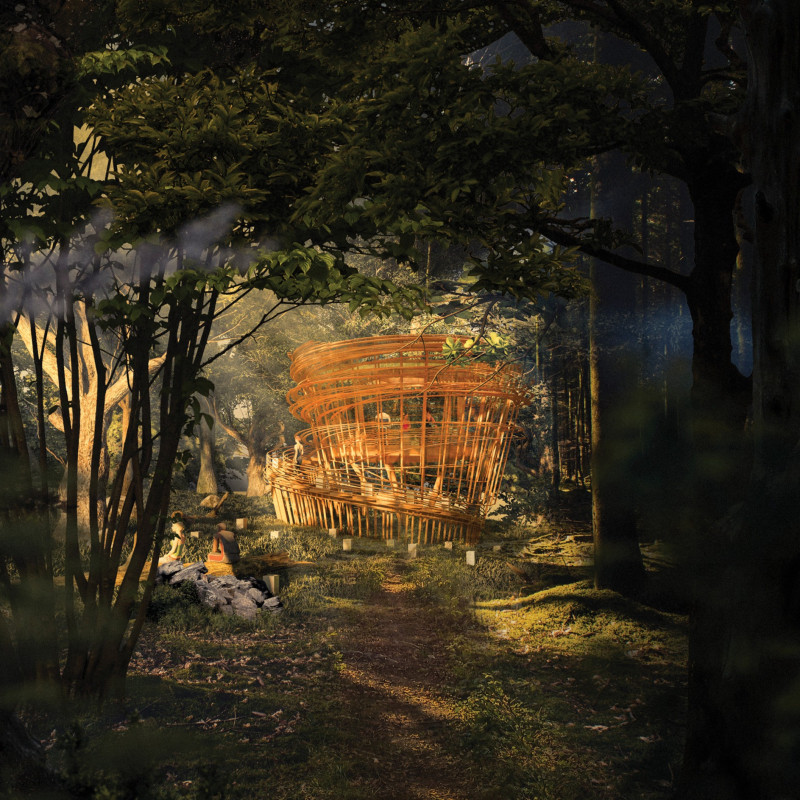 Elevated Sanctuary with Natural Brown Wood and Glass Envelopes