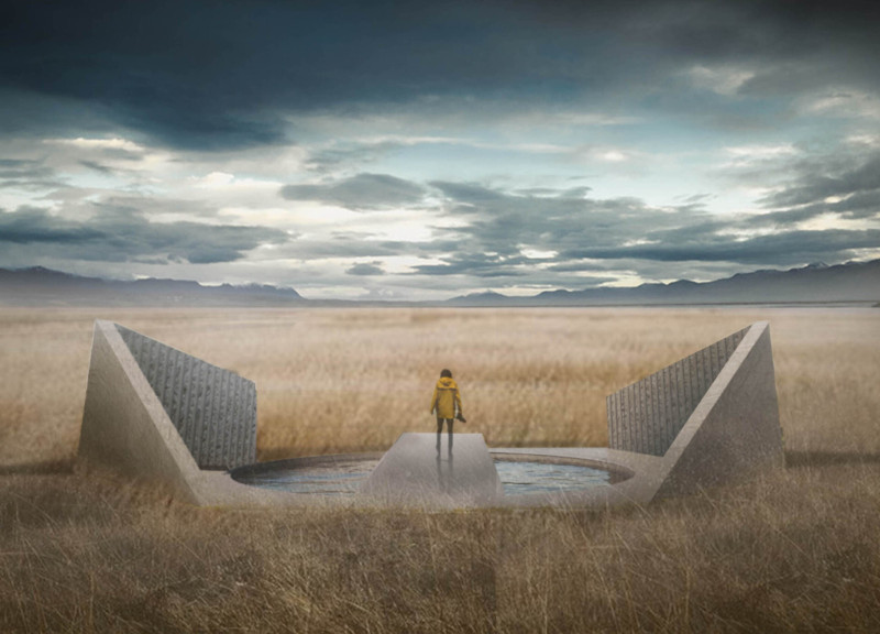 Warm Wooden Theatre Immersed in a Sunken Plaza with Reflective Elements