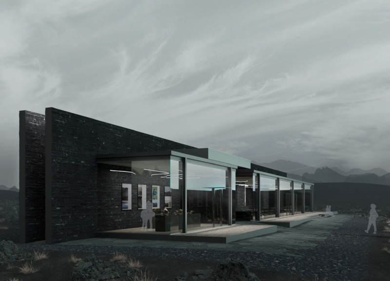 Slate Cladding and Geothermal Harmony in a Volcanic Café Experience
