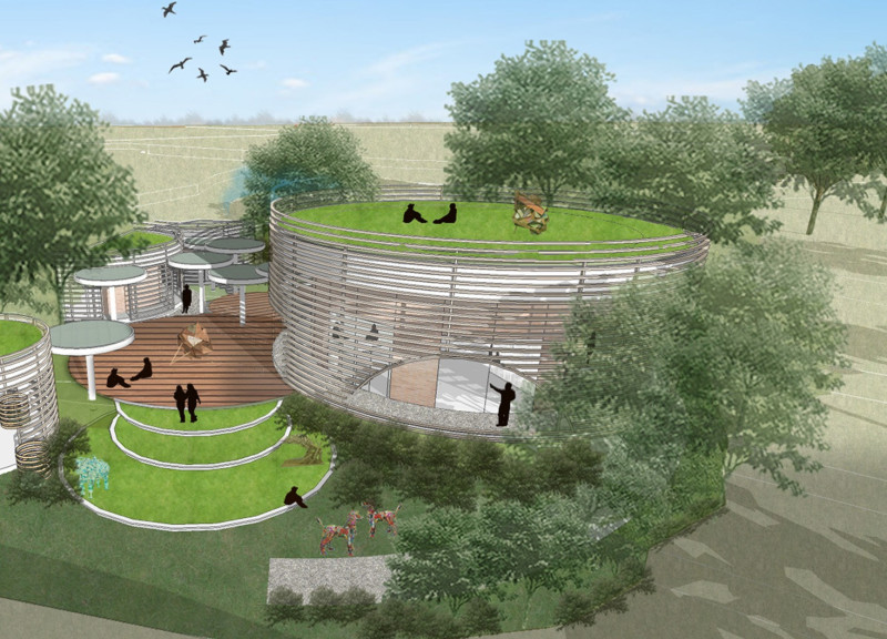 Recycled Bricks and Green Roofs in a Community-Centered Space